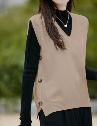 Womens Knit Sweater Vest Side Button Down Pullover Sleeveless V Neck Knit Sweater Vest4