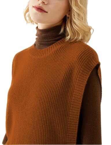 Image of Kwoki Women's Round Neck Sweater Vests Casual Loose Sleeveless High Low Hem Ribbed Knit Vest Top Trendy