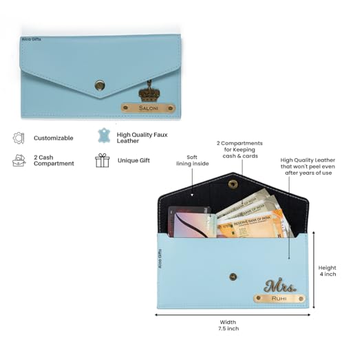 Image of AICA Personalised Name & Charm Womens Leather Combo Gift Set (Babyblue) | Gifts for Women| Customised Gift Hamper for Woman