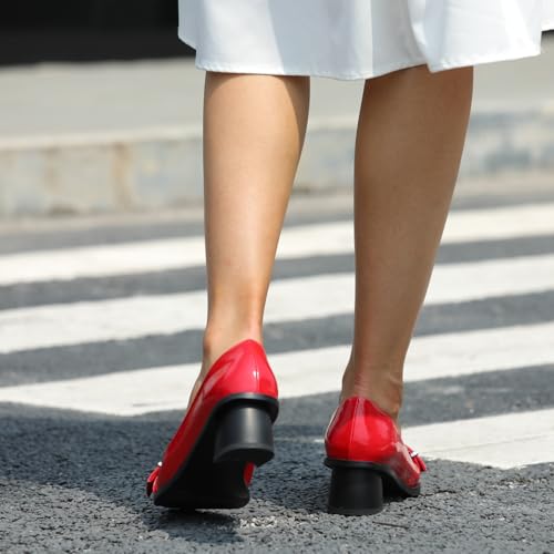 Women's Chunky Low Block Heels Mary Jane Closed Toe Work Pumps, Comfortable Pointed Toe Dress Wedding Shoes,Women's Loafers Leather Penny Loafers Fashion Low Heel Dressy Shoes2