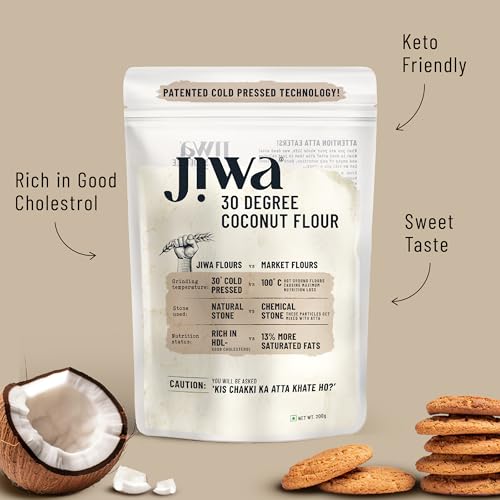 Image of Jiwa 30 Degree Coconut Flour | Patented Cold Pressed Flour | Slow Ground | Low Carb Coconut Powder | Nariyal Powder | Keto & Paleo Friendly | Gluten Free | Grain Free | 200 G (Pack of 2)