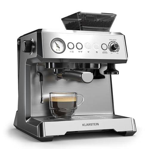 KLARSTEIN GrandPresso Cafetera Exprés 20 Bares   Molinillo Integrado, Boquilla de Vapor, 2,3L, Cafetera Barista, Espresso y Capuchino, Fácil de Usar y Limpiar