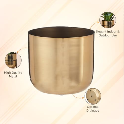 Image of amazon basics Gold Plated Metal Planters with Stands (Set of 2) | Suitable for Living Room, Bedroom Decor | (Gold)