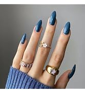 ORZOLATENT Vintage Blue Gel Press-On Nails Kit – 24 Nails, 12 Sizes, Glossy & Long-Lasting, Almon...