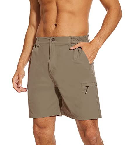 NATUVENIX Hiking Shorts Men, Quick-Dry Fishing Shorts for Men Lightweight Stretch Work Shorts Causal Travel Dark Khaki