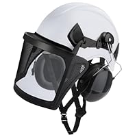 Forsthelm Helmet,Kettensägen-Sicherheitshelm,4-in-1 Kettensägen-Schutzhelm mit Gehörschutz Ohrenschützer und Gesichtsschutz Visier,Industrie Helm Schlagfeste Bequeme Belüftung Arbeitshelm -Weiß
