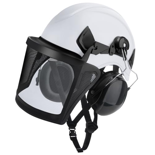 Casque de Protection Forestier Blanc 4 en 1 avec Visière et Protection Auditive