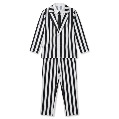fun shack Black and White Striped Suit Mens Costume, Halloween Costumes for Adults, Halloween Costumes for men, M