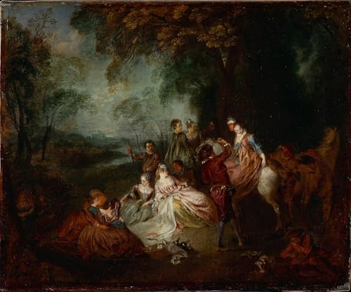Impression d'art Art Tableau Fête Watteau Toile Premium pour Décoration 60x90cm
