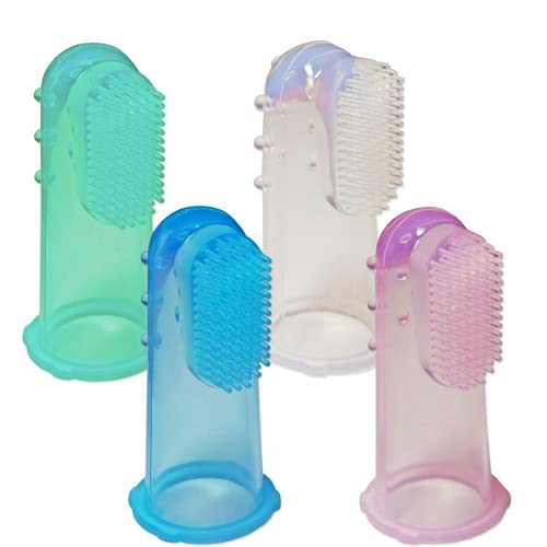 Baby Finger Toothbrush | Easy Oral Hygiene for Kids | Toddlers | for Babies and Pets | Soft Brush, Massaging Bristles, Set of 4 Finger Toothbrush ( Clear, Pink, Blue and Green ) with 4 Cases