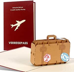 Diese-Klappkarten 3D Pop Up Karte Reisegutschein - Geschenk Verpackung für Reisegutschein mit Umschlag - 3D PopUp Geschenk Karte für eine Reise - Geschenkkarte mit Motiv - Koffer
