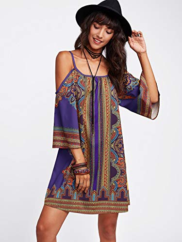 Image of Milumia Women's Vintage Print Kimono Sleeve Geometric Tunic Boho Dress