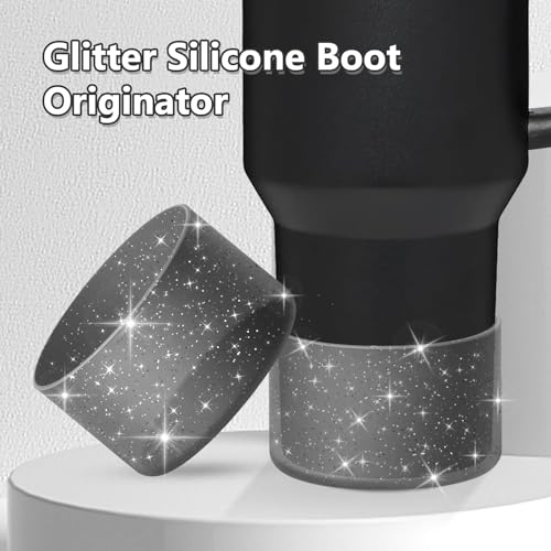 Image of WUQID Protective Bling Silicone Boot Sleeve, Compatible with Stanley Tumbler 20-40oz & Hydro Flask Bottle 12oz-24oz, Glitter Reduces Dents Sleeve Cover for More Bottles /Tumblers Bottom of 2.83-2.95in