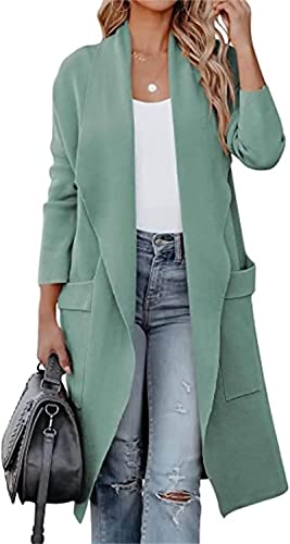 Veste en laine avec poches femme cardigan long coupe-vent couleur unie