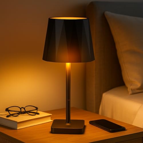 Abajur De Mesa Premium, LED, Recarregável, Com Toque Inteligente, 3 Níveis De Luz Dimerizável, Portátil, Sem Fio, Base Antiderrapante, Marca VARENZIA