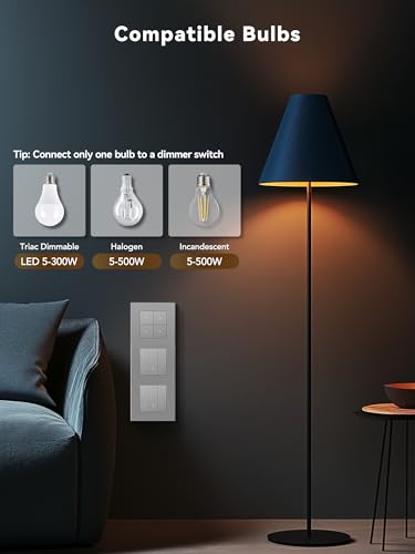 BSEED Smart Lichtschalter mit Doppel WIFI Dimmer Schalter,LED Dimmschalter Unterputz,Kompatibel mit Alexa&Google Home,Smarte Zeitpl&auml;ne,4 Fach 1 Weg Wlan Wandschalter Grau(Neutralleiter Erforderlich)