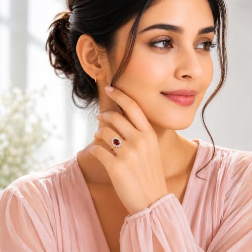 Image of Princess Diana Inspired Halo Birthstone Ring for Women Girls | Pure 925 Sterling Silver with AAA+ Natural Gemstone | 18K Gold-Plated | Best Gift for Birthday, Anniversary, or Valentine�s Day