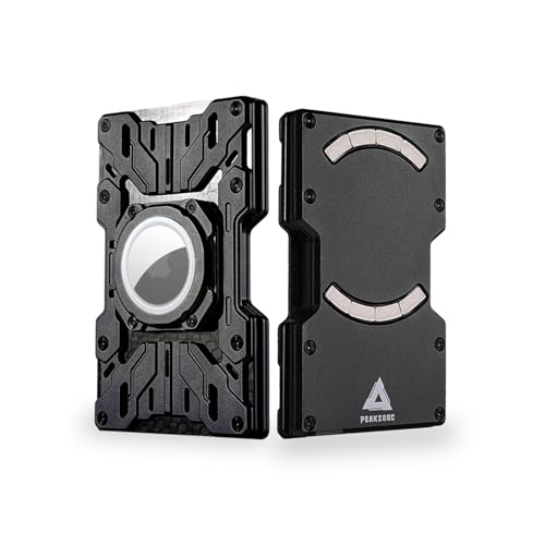 AirTag Wallet for Men – Slim Minimalist Metal Wallet with Carbon Fiber, RFID-Blocking Credit Card Holder, Magnetic Wallet & Built-in Phone Stand, Front Pocket Wallet Green