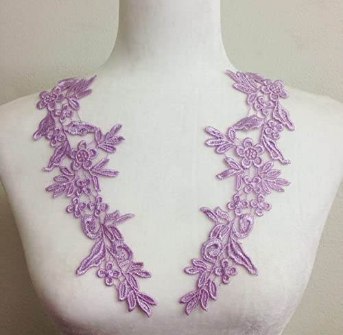 PEPPERLONELY 1 Pair Light Purple Lace Flower Applique Patches Embroidery Sewing Craft Decoration, 24.5 X 8.5cm
