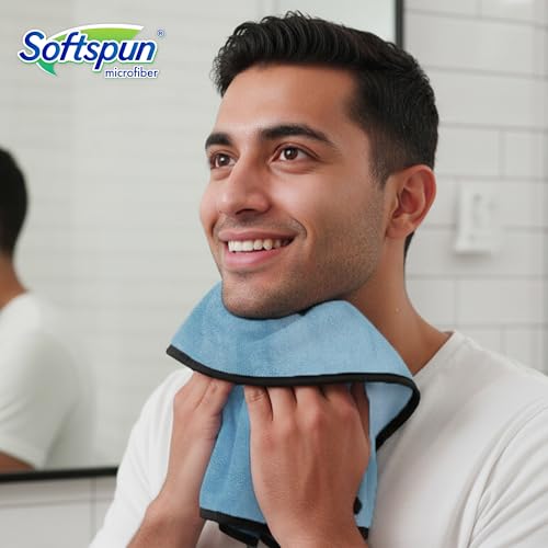 Image of SOFTSPUN Microfiber Hand & Face Wipes 280 GSM 20x30 Cms, 4 Piece Towel Set, Light Sky Blue Super Soft & Silky for Hand, Face and Body - Hypoallergenic Sensitive Skin Wipes & Washcloths.
