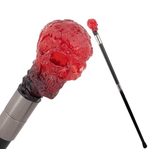 Bastón de Resina Roja Transparente con Forma de Calavera, Bastón de Lujo para Hombre y Mujer, Cetro Antideslizante Extraíble, para Cosplay Fiestas Vintage 94 Cm(Style 1)