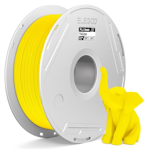 ELEGOO PLA Basic Filament with Reusable Spool Yellow 1KG, 1.75mm PLA 3D Printing Filament 2.2lbs High Dimensional Accuracy, Easy Installation Detachable Spool Fits for Most 3D Printers