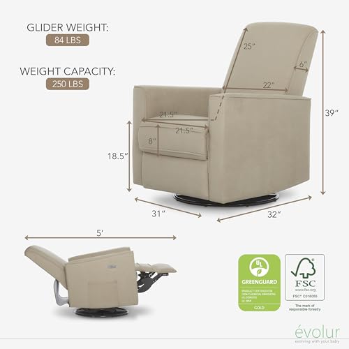 Image of Evolur Harlow Upholstered Power Glider Recliner with USB Charging - Rocking & 275 Swivel with Smooth Glide - Greenguard Gold & FSC Certified - Modern Nursery and Living Room Chair in Light Sand