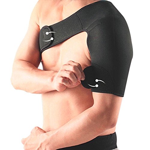 Bloepum Shoulder Support Brace Back Guard Strap Wrap Belt Band Pads Single Shoulder Adjustable Breathable Sports Care Guard Protect left shoulder support black