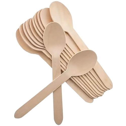 ShreeFit Wooden Spoons Set Disposable Forks Eco Friendly Plastic Free Eating Spoon Fork Ideal for Picnic, Party, Office, Wedding, Festivals, Gathering (Pack of 100, Spoons)