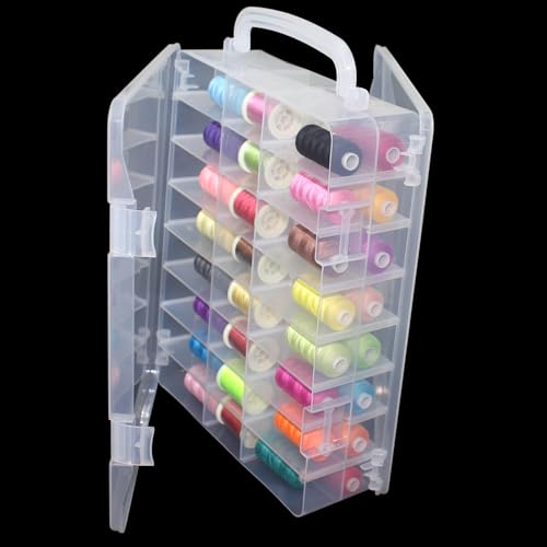 Image of 48 Grids Sewing Storage Box Double-Sided Storage Organizer Portable Thread Box Storage Clear Plastic Organizer Box for Embroidery and Sewing Threads, Beads, Small Crafts