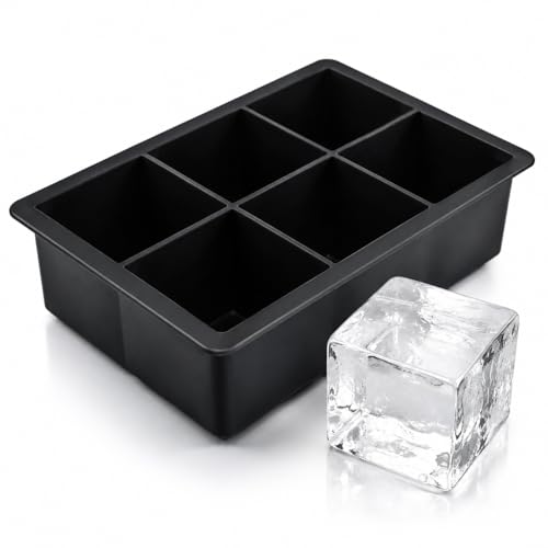 Image of Zollyss Ice Trays for Freezer Silicone | BPA-Free Large Jumbo Ice Cube Maker, Food-Grade Square Ice Cube Tray for Drinks, Cocktails, Coffee & Beverages, Black