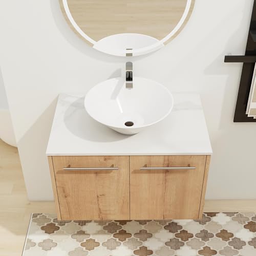 30” Bathroom Vanity with Sink, Floating Bathroom Cabinet with Vessel