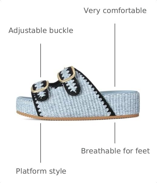 Image of Raffia Sandals for Women Platform Slide Sandals Espadrille Adjustable Double Buckle Summer Comfortable Cute Woven Casual Beach Shoes