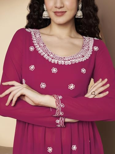 Image of PH POSHAKHUB Women A-Line Nyra Cut Kurta with Sharara in Georgette with Aari Work