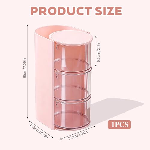 180° Drehteller Schminktisch Organizer 3-stöckiger Kosmetik Organizer Make up Pinselhalter Transparente Haar-Zubehör Aufbewahrung Für Schmuck, Haarschmuck, Puderquasten, Make-up Pinsel (Rosa)