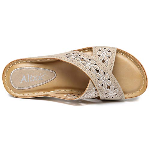 Altxic Women's Open Toe Crisscross Woven Comfy Casual Slip On Casual Walking Sport Slide Sandals With Adjustable Buckle Strap Summer Beach Shoe3