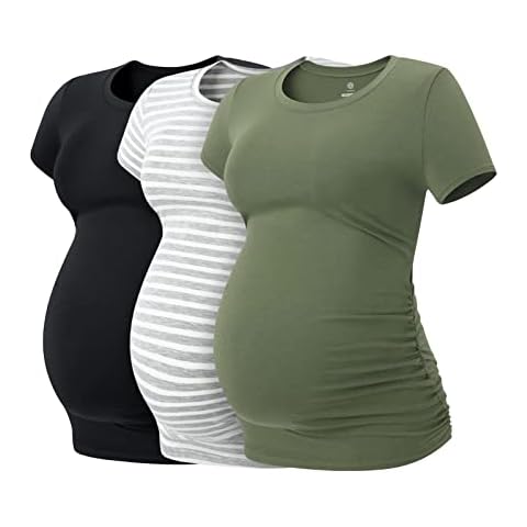 LAPASA Damen 3 er Pack Umstandstop Umstandsmode Umstandskleidung Tops Schwangerschaft Kurzarm Umstands T-Shirt L55 Cover