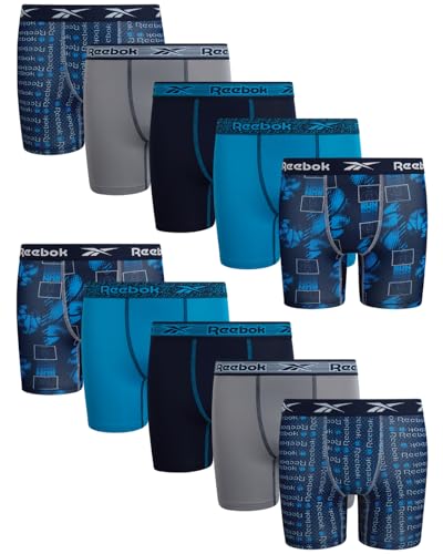 Reebok Boys Boxer Briefs - 10 Pack Performance Soft Stretch Breathable 5” Inseam Boxer Briefs Boys Underwear (6-18)