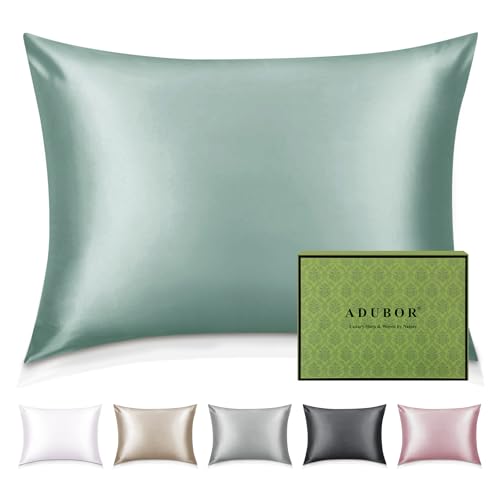 Adubor 100% Silk Pillowcase - Mulberry Silk Pillow Cases, 23 Momme 6A Grade Fibers, Silk Pillow Case for Hair and Skin Health, with Hidden Zipper (Standard 20''×26'', Lake Blue, 1PC)