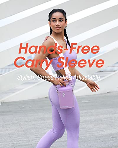 Coolflask Half Gallon Water Bottle Insulated With Pu Leather Sleeve, 64 Oz Water Bottle Color Contrast With Straw Lids, Stainless Steel Metal Large Water Jug, Keep Cold 48H Hot 24H,Lilac Purple #TOP4