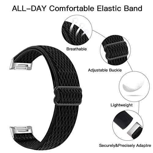 【Pacote com 3】 Pulseira de relógio elástica compatível com Fitbit Charge 5, pulseira esportiva de ny