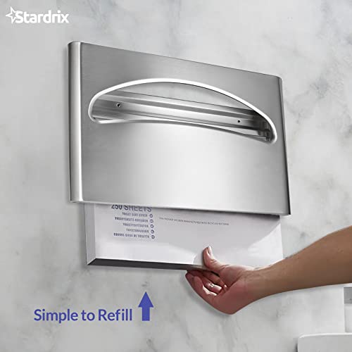 Stardrix Toilet Seat Cover Dispenser Wall Mount, Large Capacity Single Or 1/2 Fold Toilet Seat Covers Holder For Commercial And Residential, Stainless Steel Brushed #TOP4