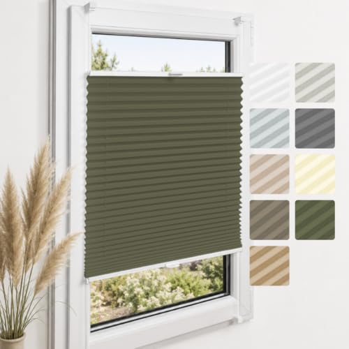 Home-Vision Premium Plissee ohne Bohren Klemmfix Olive B140 x H80cm – Ansicht 1