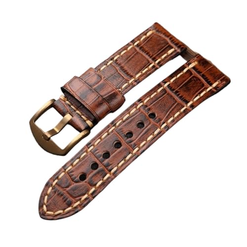 Bracelet de montre en cuir fait main INEOUT grain bambou marron boucle bronze 22mm