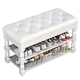 GYEQXKT Banco de Entrada Vintage de Madera con cojín de Cuero, Elegante Mueble Decorativo para el recibidor.