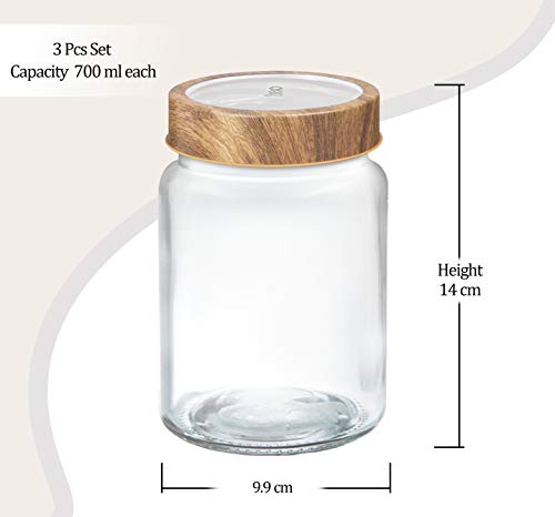 Image of Treo By Milton Woody Radius Storage Glass Jar, Set of 3, 700 ml Each, Transparent Dishwasher Safe | Storage Jar | Kitchen Organizer | Candies