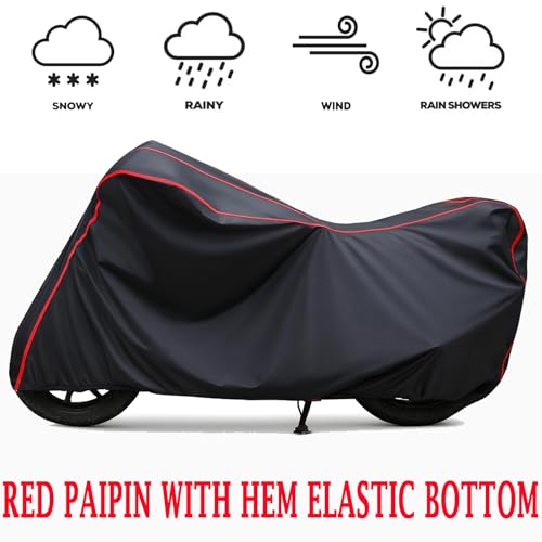 Image of Waterproof Bike Body Cover Compatible for | Bajaj Pulsar N160 ABS | Taffeta Fabric, Red Piping Design, Bottom Elastic Fit | Dustproof, Sun UV & Rain Protection for All Bikes