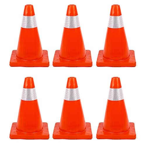 BATTIFE 6Pack 18inch Traffic Safety Cones with Reflective Collars, PVC Orange Construction Cone for Home Road Driveway Parking