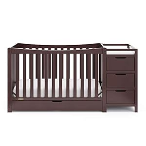 Graco Remi 4 In 1 Convertible Crib Changer With Drawer Espresso–GREENGUARD Gold Certified Crib And Changing Table Combo Includes Changing Pad Converts To Toddler Bed Full Size Bed