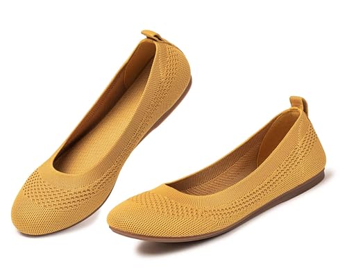 Image of Frank Mully Women's Ballet Flats Round Toe Walking Flats Slip On Work Shoes Knitted Flats Shoes for Woman Soft Lightweight